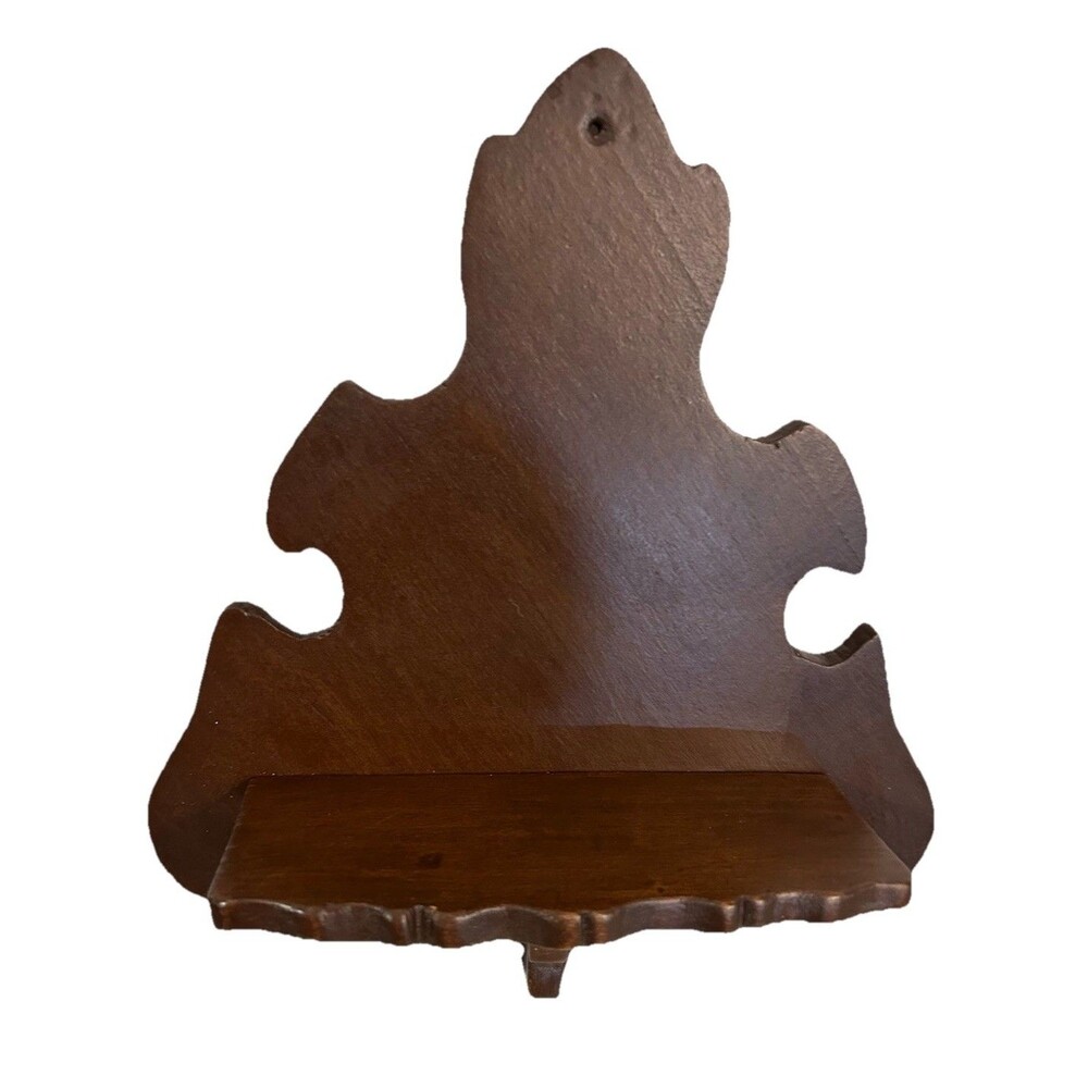Vintage MCM Wooden Wall Shelf Decorative Scroll-cut Design Dark Brown Display